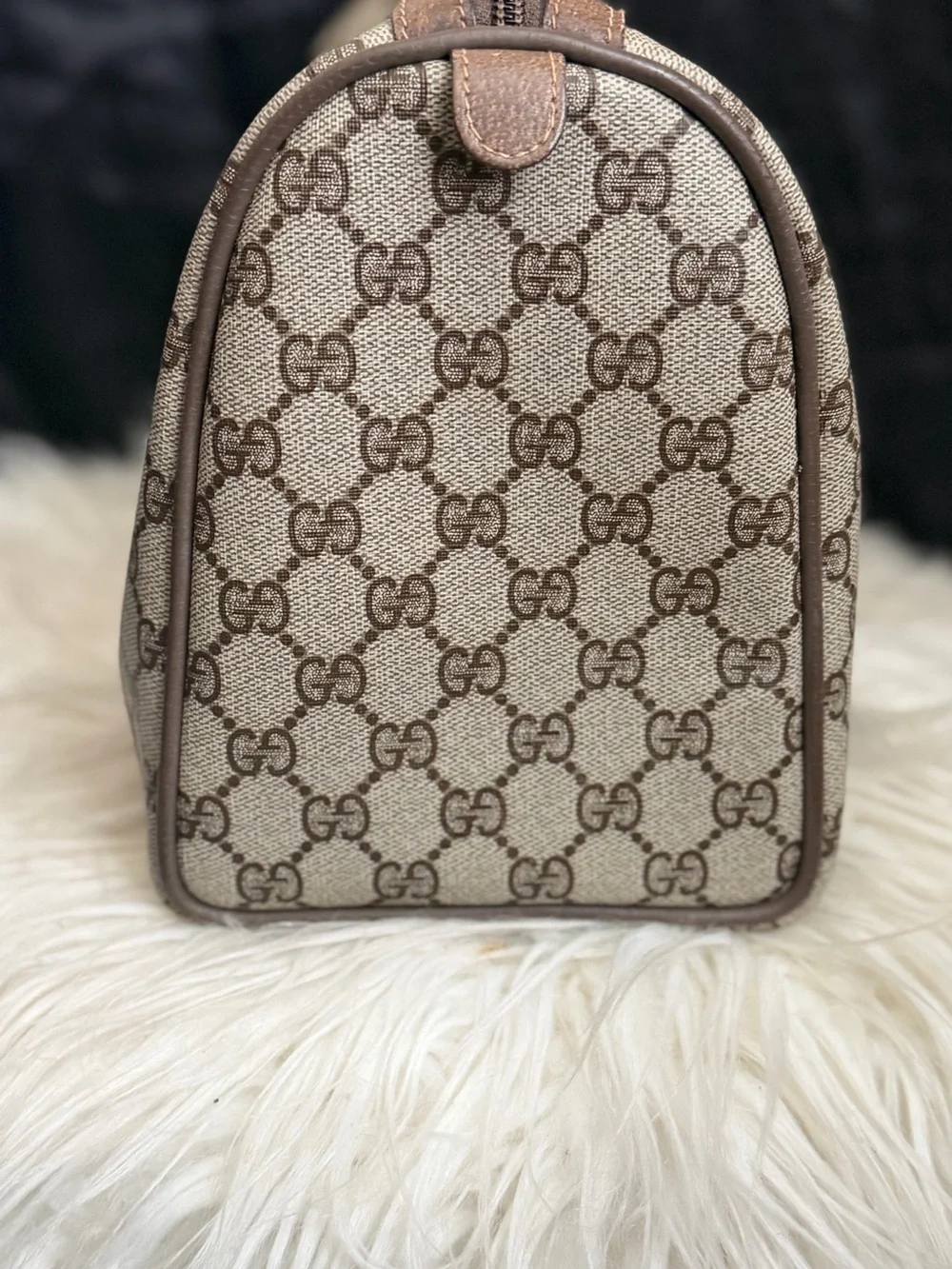 Gucci Brown GG Canvas Tote with Green and Red Stripe